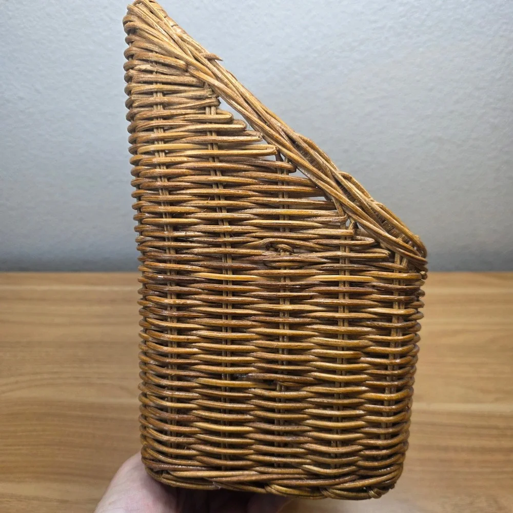 Vintage Wicker Rattan Desk Top Organizer File Letter Holder Storage Basket